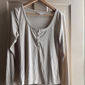 Athleta Cream Long Sleeve Tee with Button Accents